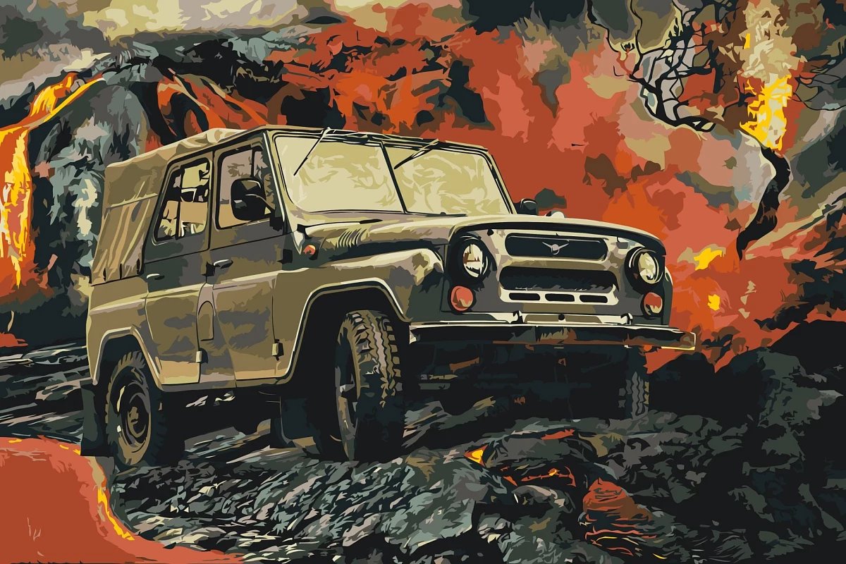 Malowanie po numerach - zdjęcie weterana UAZ 469