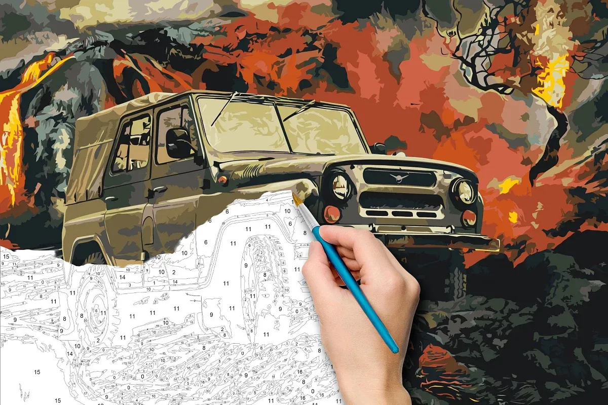 Malowanie po numerach - zdjęcie weterana UAZ 469