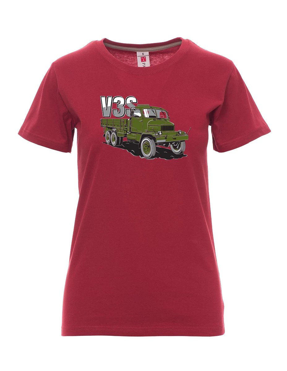 Damski t-shirt bordowy Ciężarówka V3S Ciężarówka z platformą