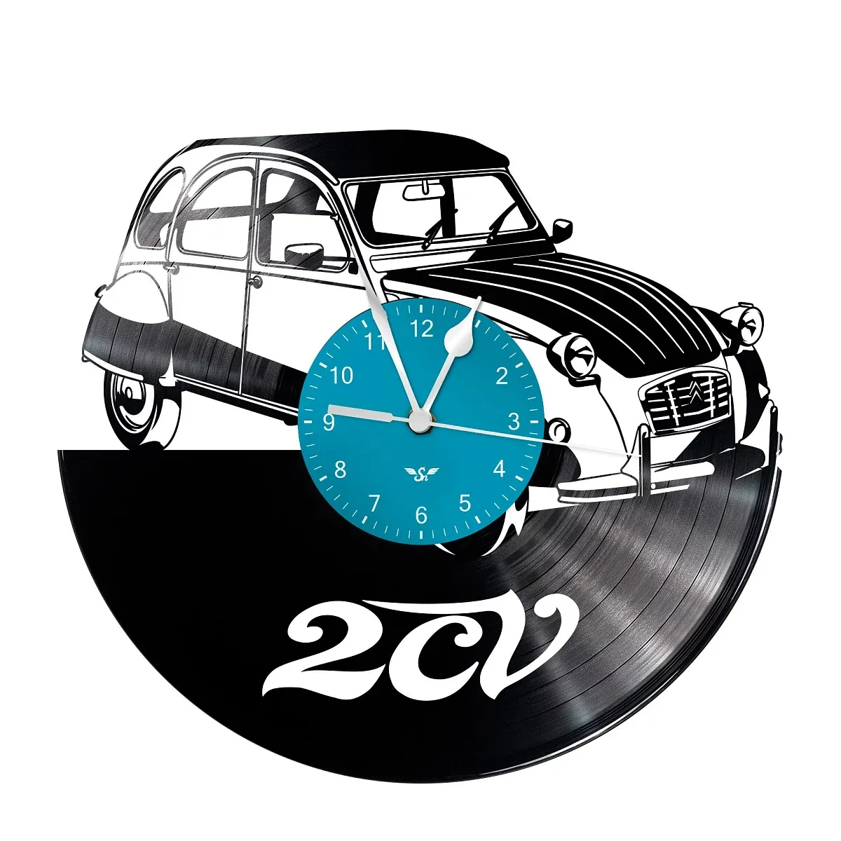 Zegar z płyty winylowej z motywem 2CV