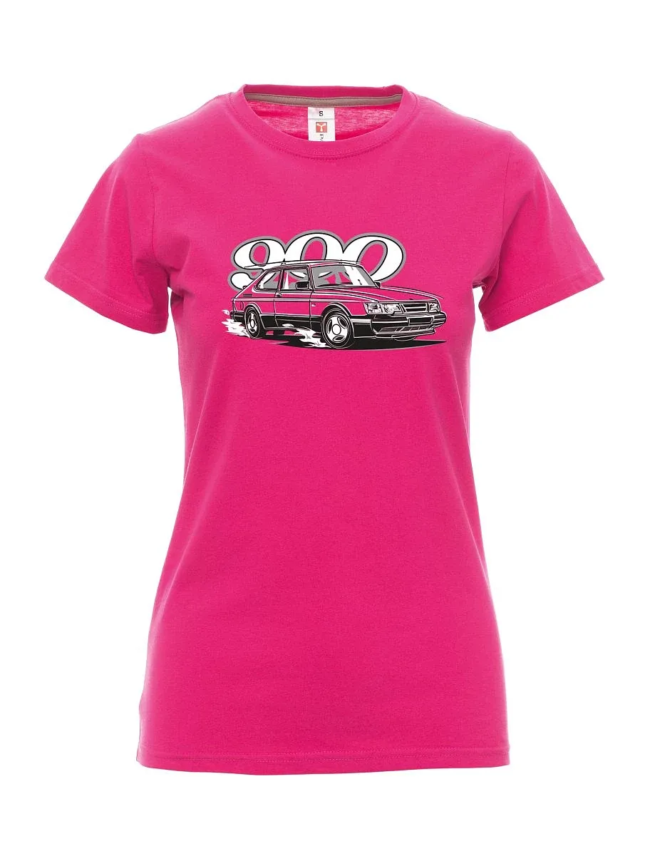 Damski t-shirt różowy Saab 900