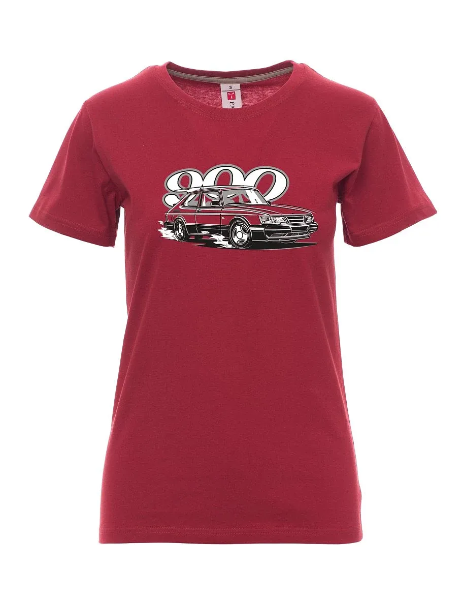 Damski t-shirt bordowy Saab 900