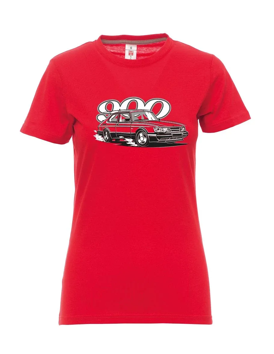 Damski t-shirt czerwony Saab 900