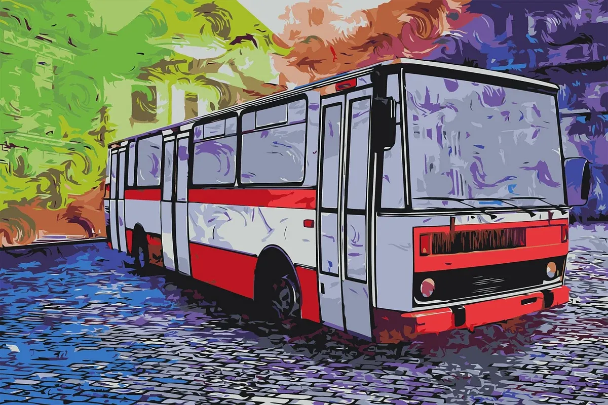 Malowanie po numerach - zdjęcie weterana autobus