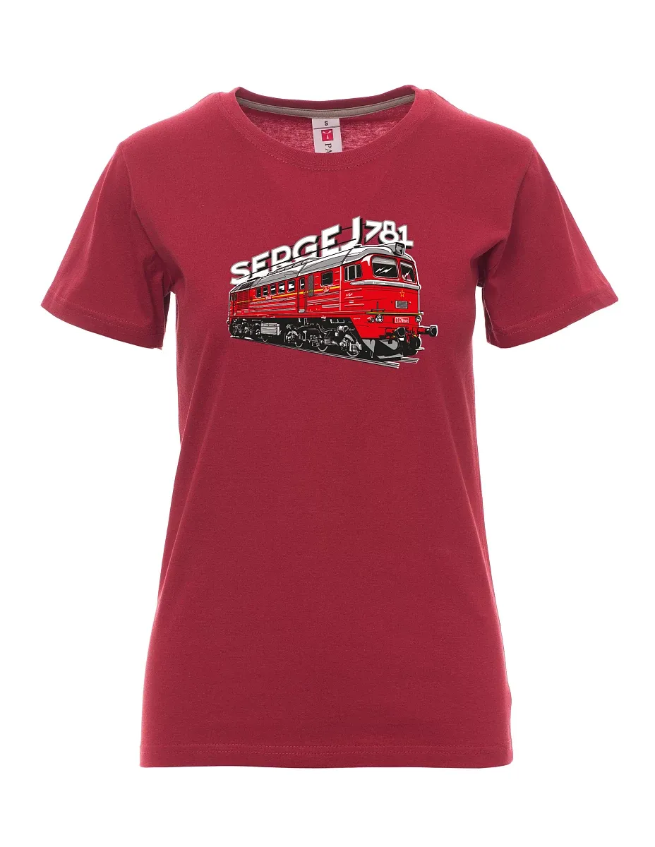 Damski t-shirt bordowy Lokomotywa 781 "Sergej" (M62)