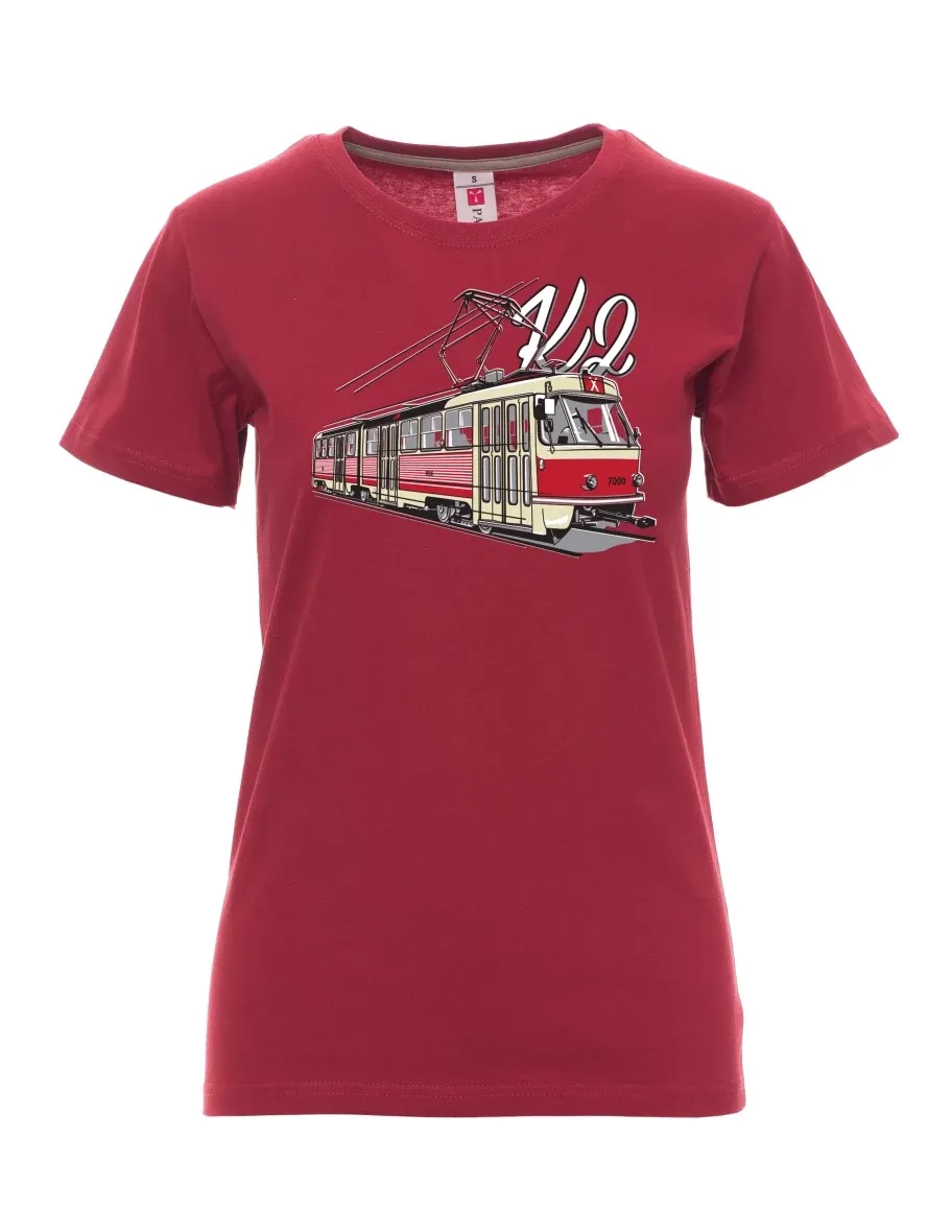 Damski t-shirt bordowy Tramwaj K2