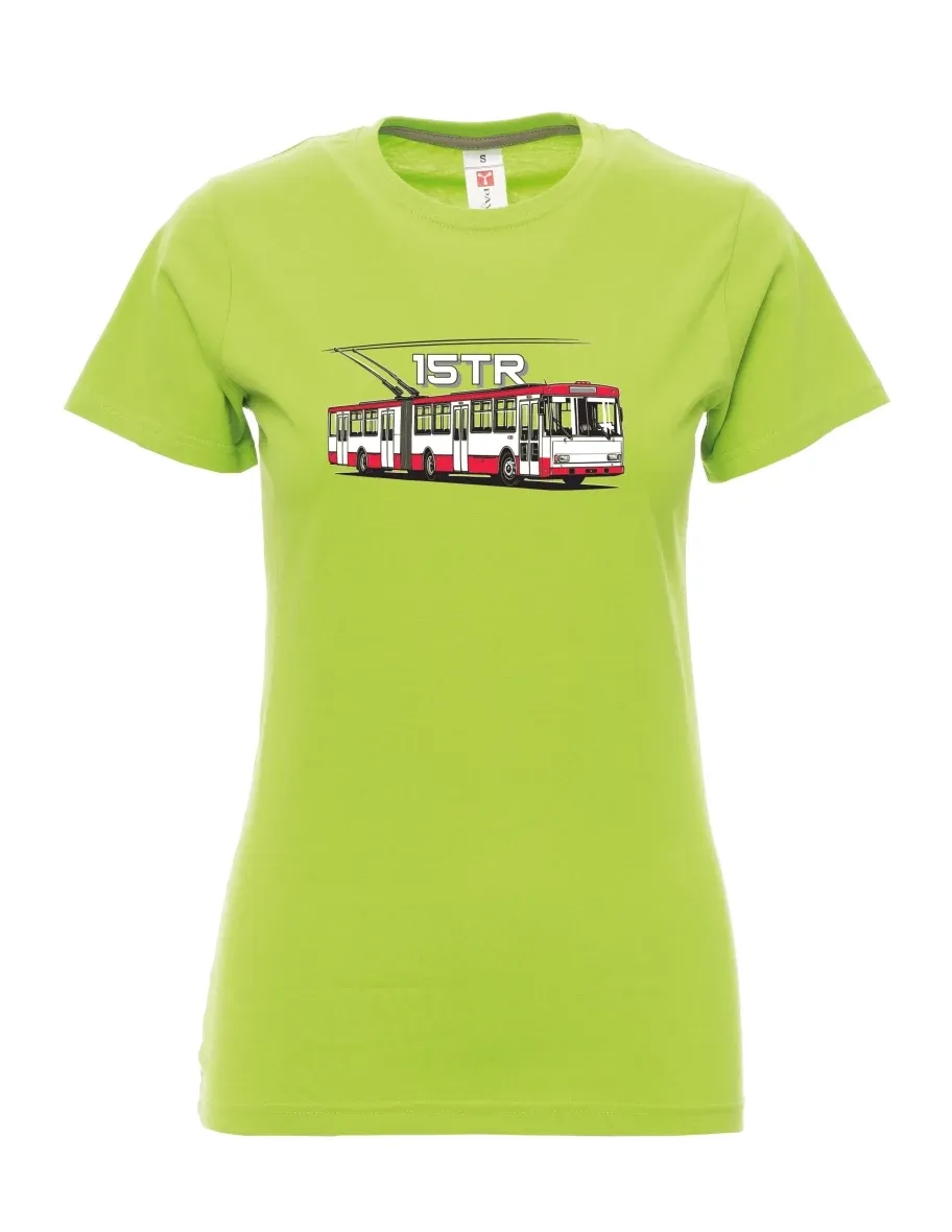 Damski t-shirt limetkowy Trolejbus 15TR
