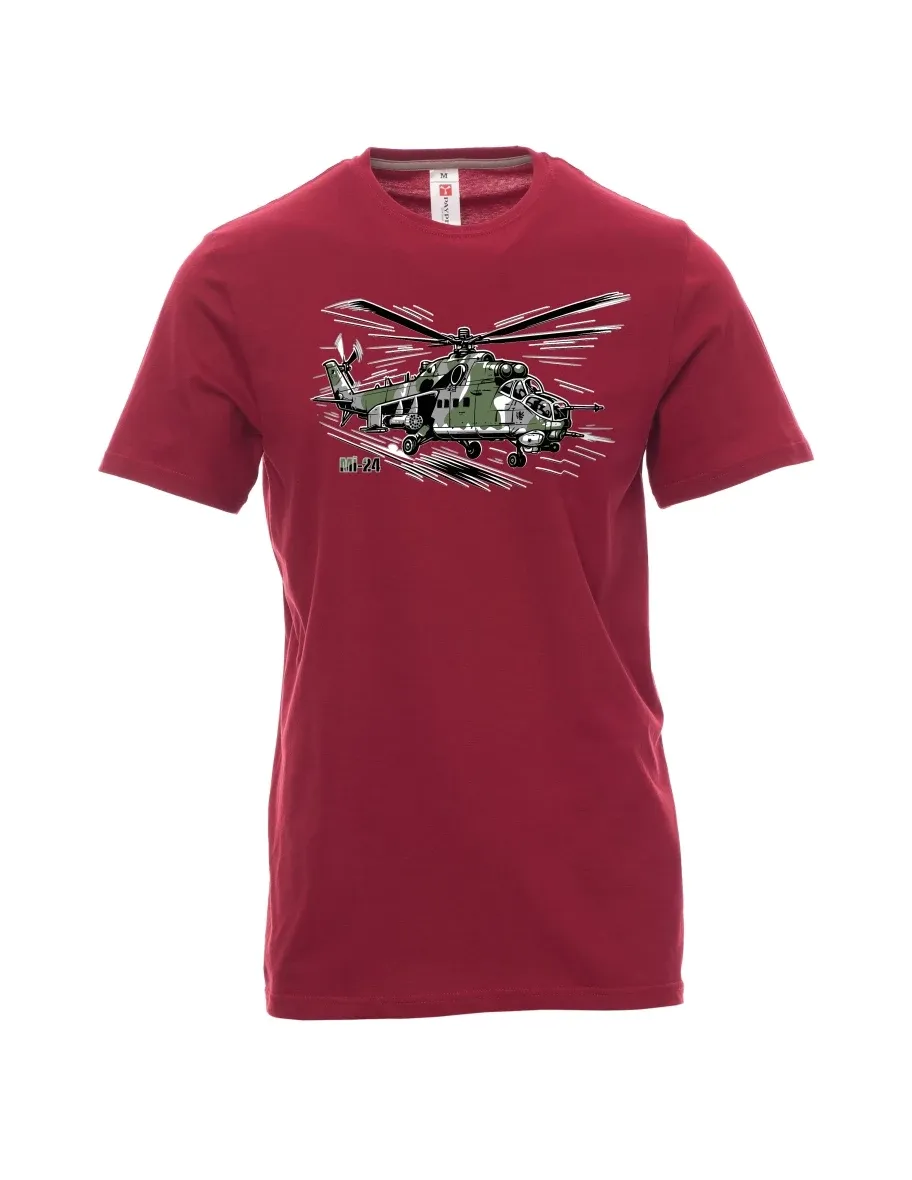 Męski t-shirt czerwony Śmigłowiec Mi-24