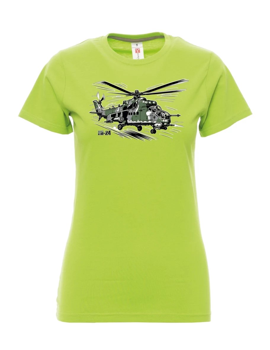 Damski t-shirt limetkowy Śmigłowiec Mi-24