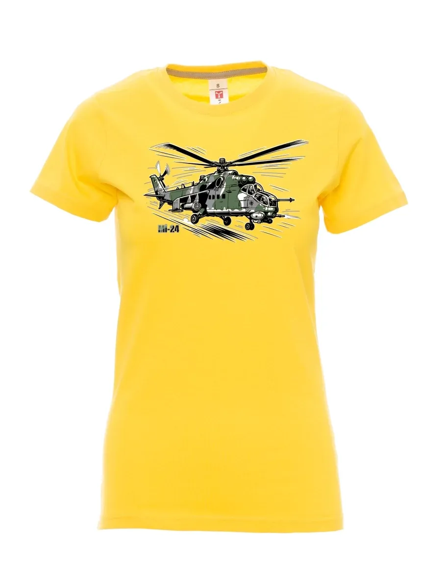Damski t-shirt żółty Śmigłowiec Mi-24