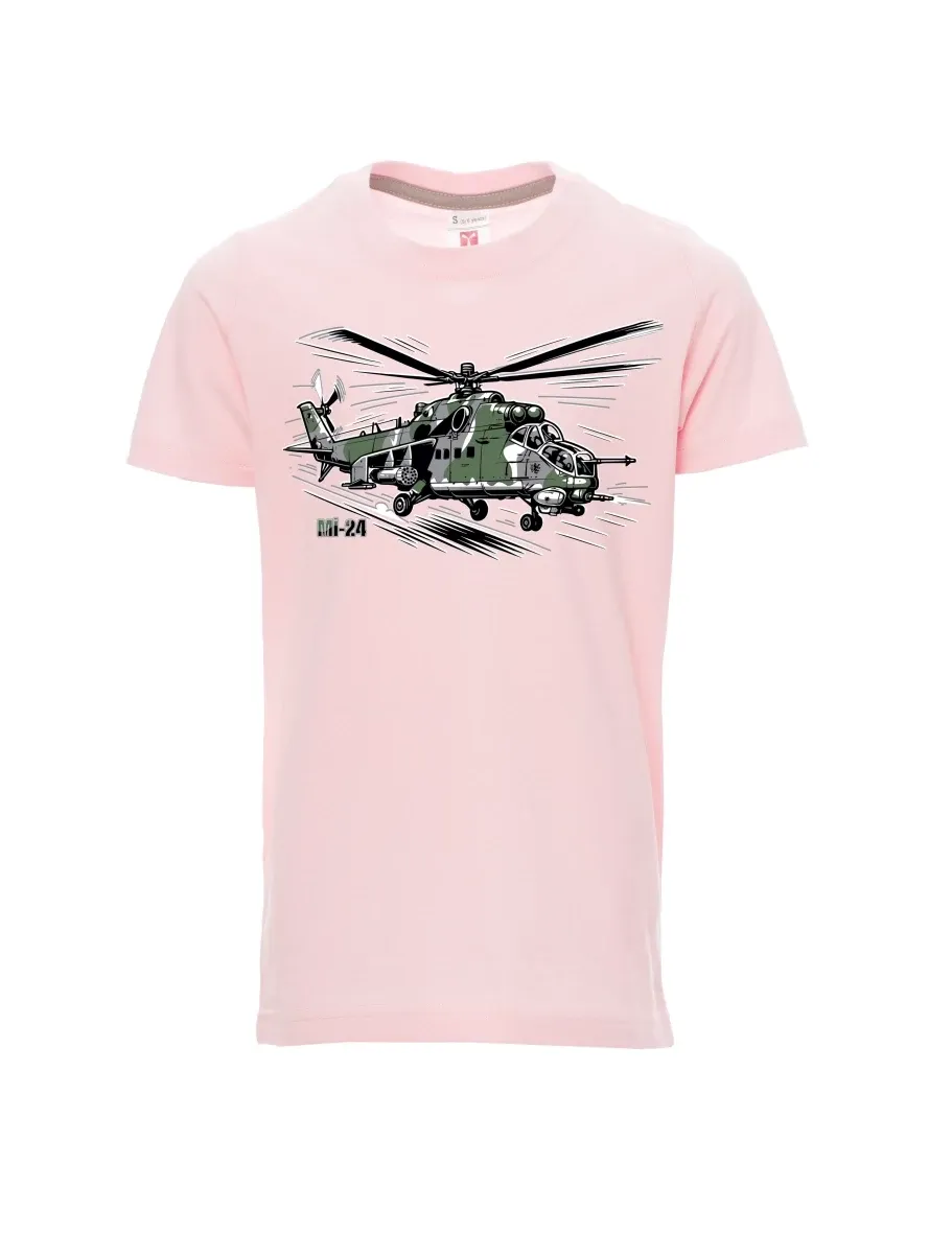 Dziecięcy t-shirt jasno różowy Śmigłowiec Mi-24