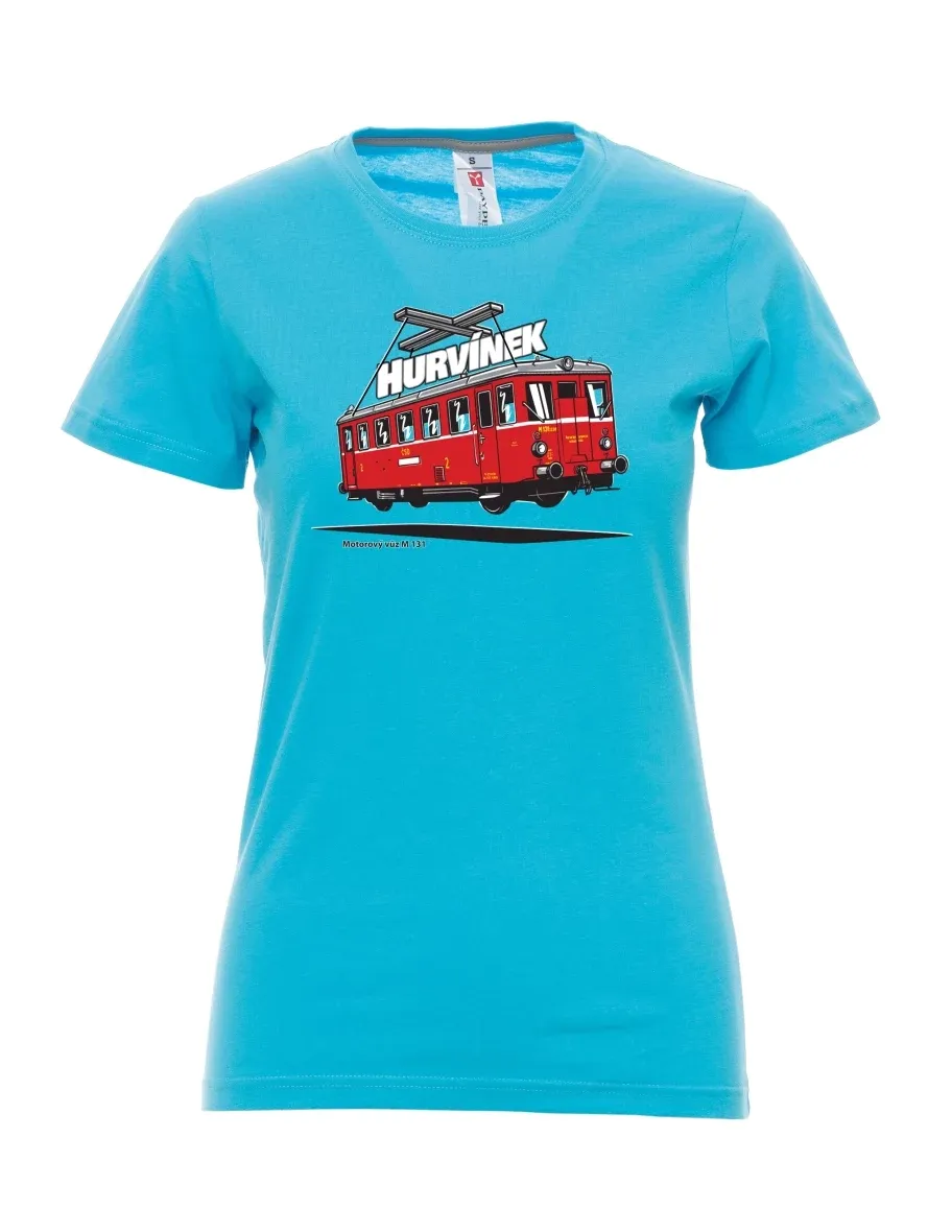 Damski t-shirt turkusowy Wagon silnikowy M 131 „Hurvínek“