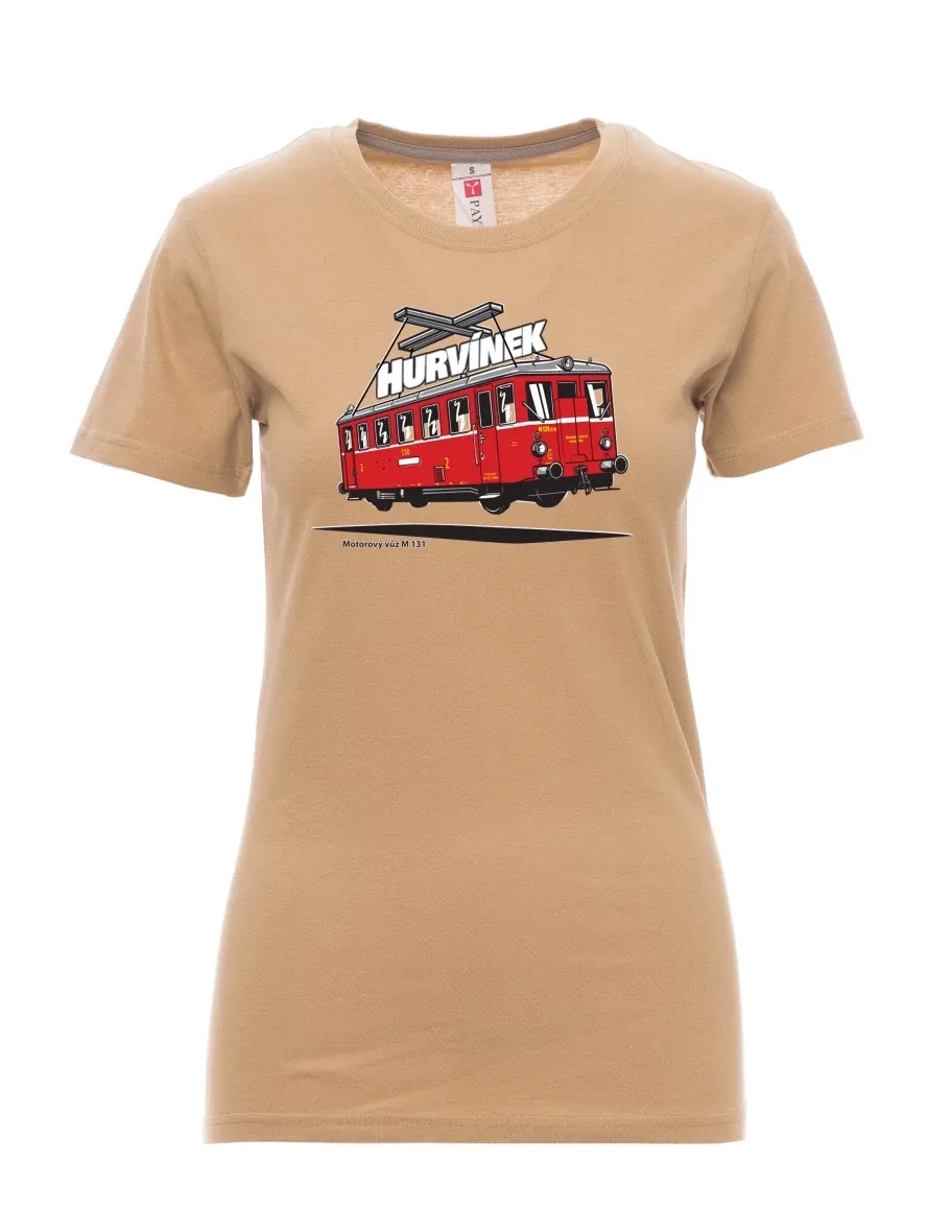 Damski t-shirt brązowy Wagon silnikowy M 131 „Hurvínek“