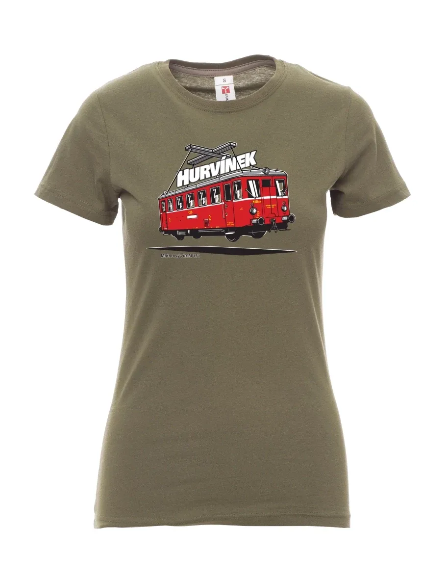 Damski t-shirt khaki Wagon silnikowy M 131 „Hurvínek“