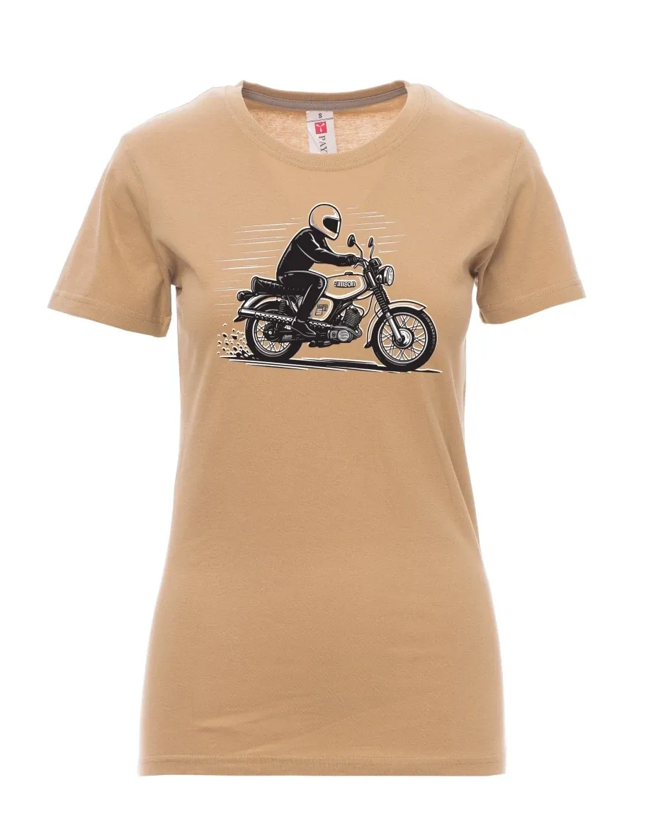 Damski t-shirt brązowy Motocykl Enduro S51