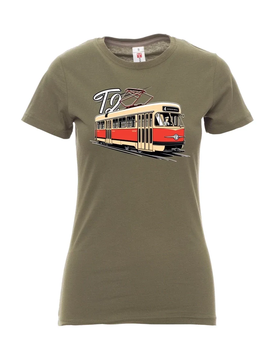 Damski t-shirt khaki Tramwaj T2