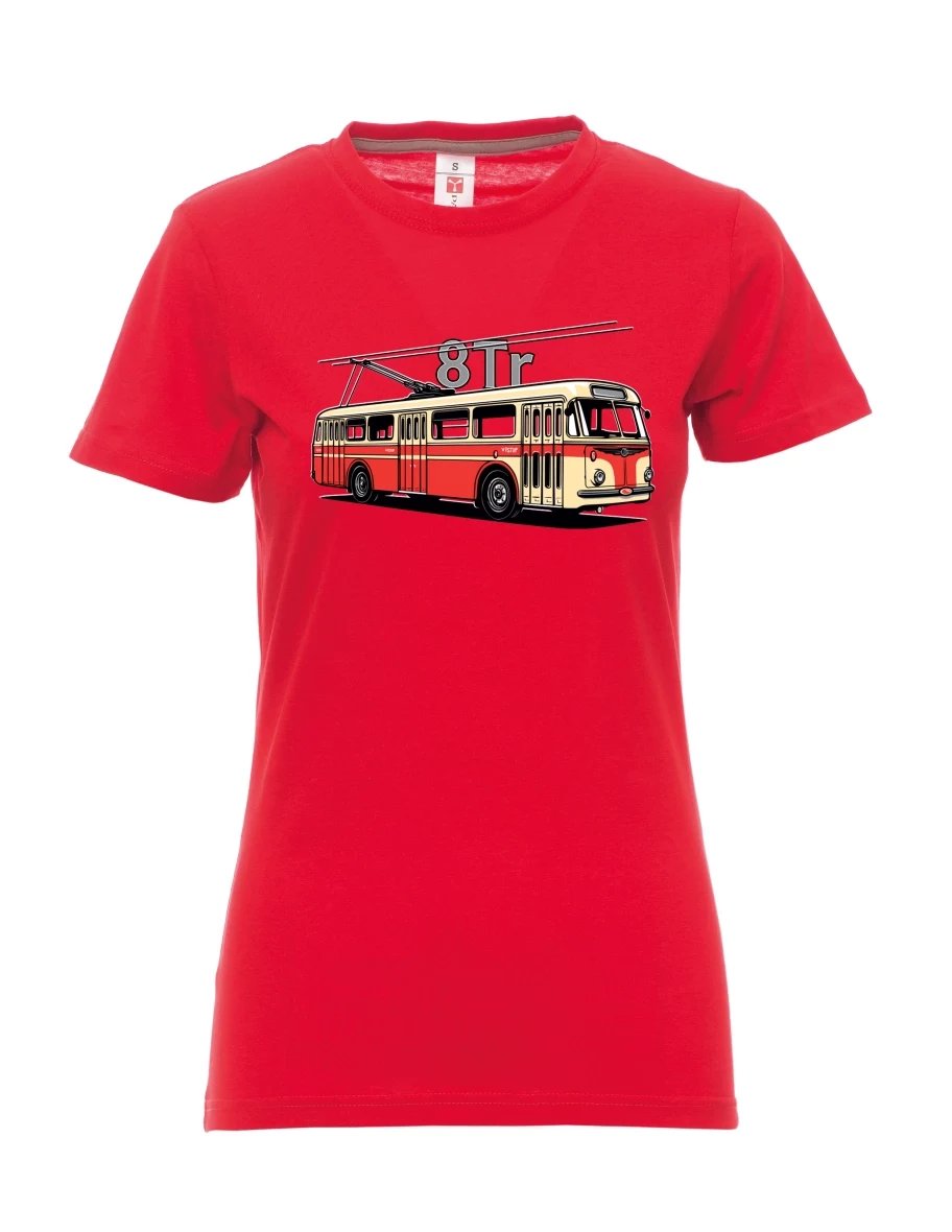 Damski t-shirt czerwony Trolejbus 8Tr