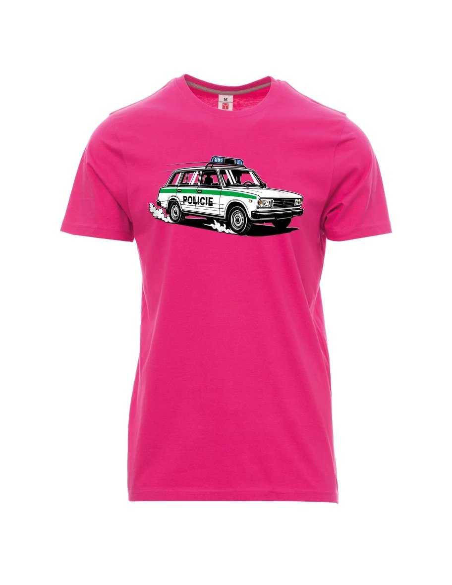 Męski t-shirt różowy Samochód VAZ 2104 POLICJA