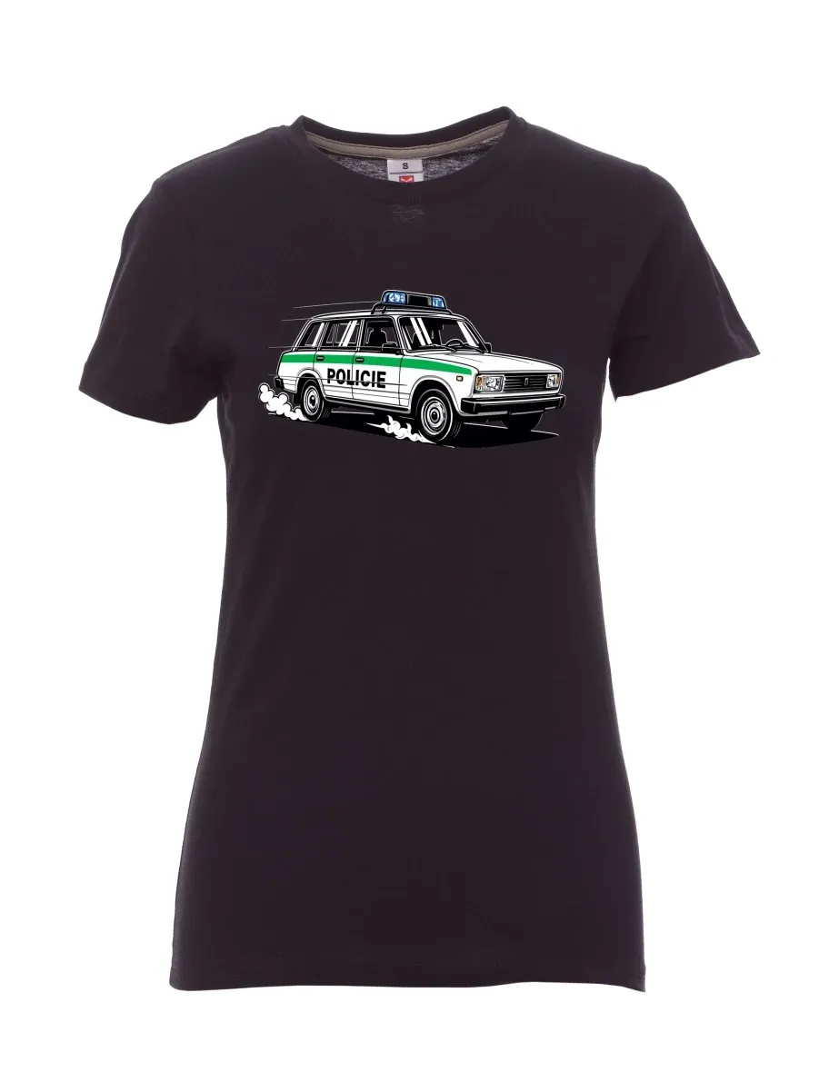 Damski t-shirt czarny Samochód VAZ 2104 POLICJA