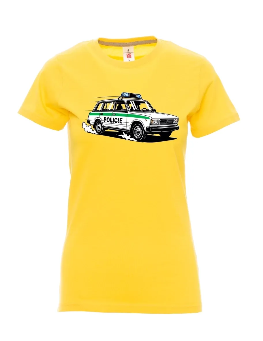 Damski t-shirt żółty Samochód VAZ 2104 POLICJA