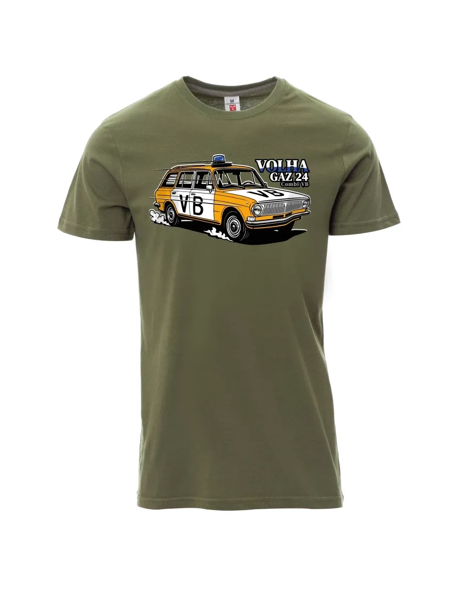Męski t-shirt khaki Samochód Wołga GAZ 24 VB