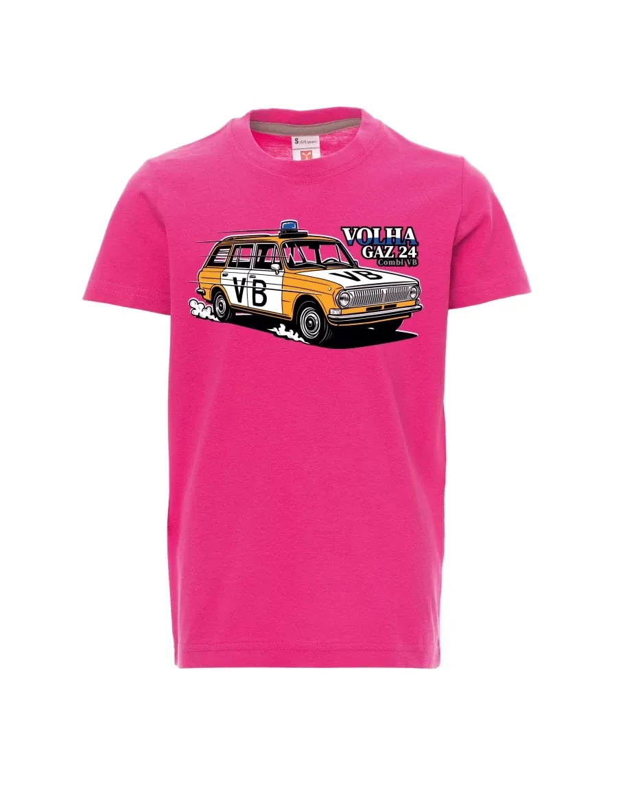 Dziecięcy t-shirt różowy Samochód Wołga GAZ 24 VB
