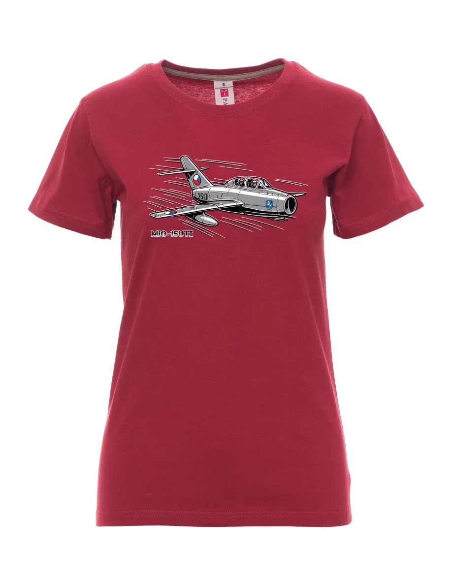 Damski t-shirt bordowy Samolot MiG-15UTI