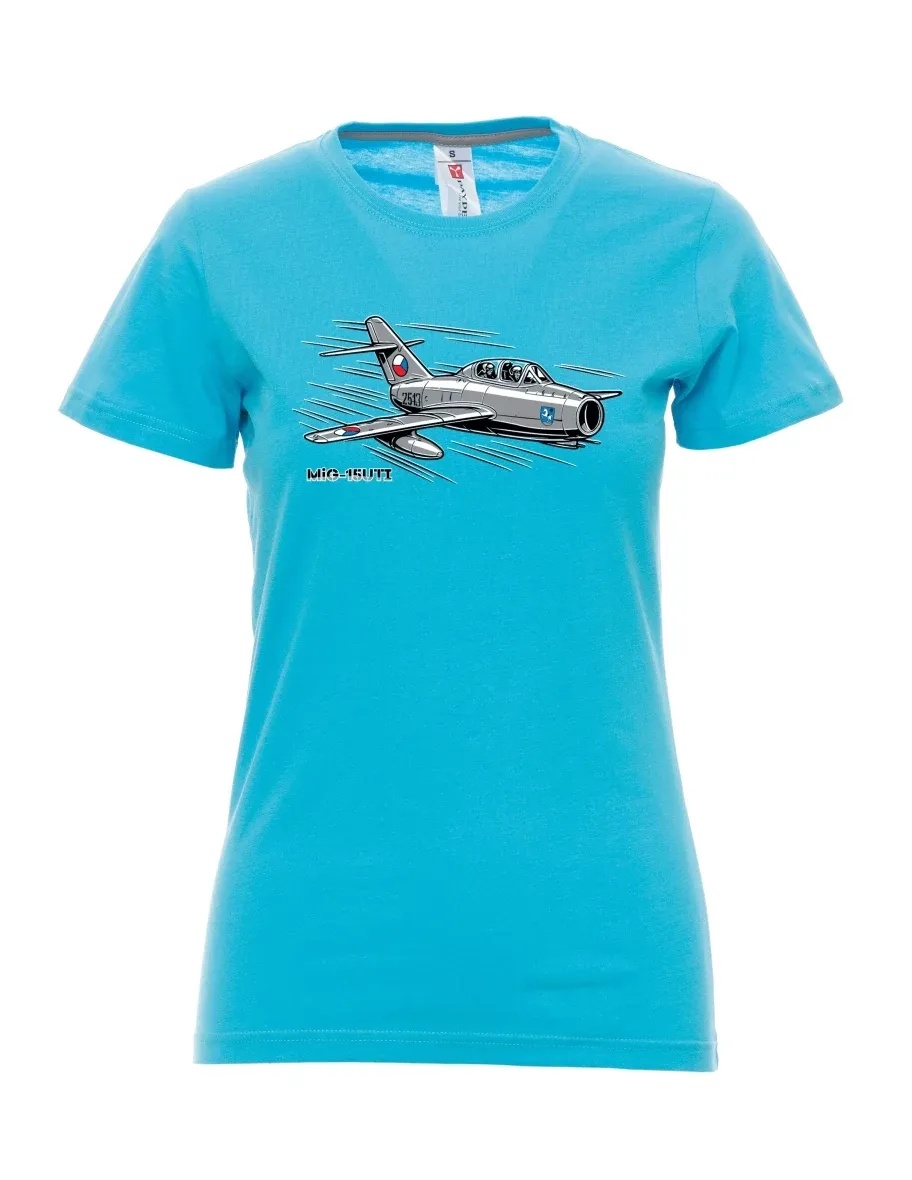 Damski t-shirt turkusowy Samolot MiG-15UTI