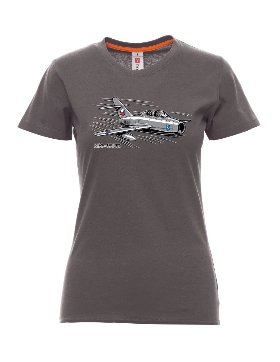 Damski t-shirt antracytowy Samolot MiG-15UTI