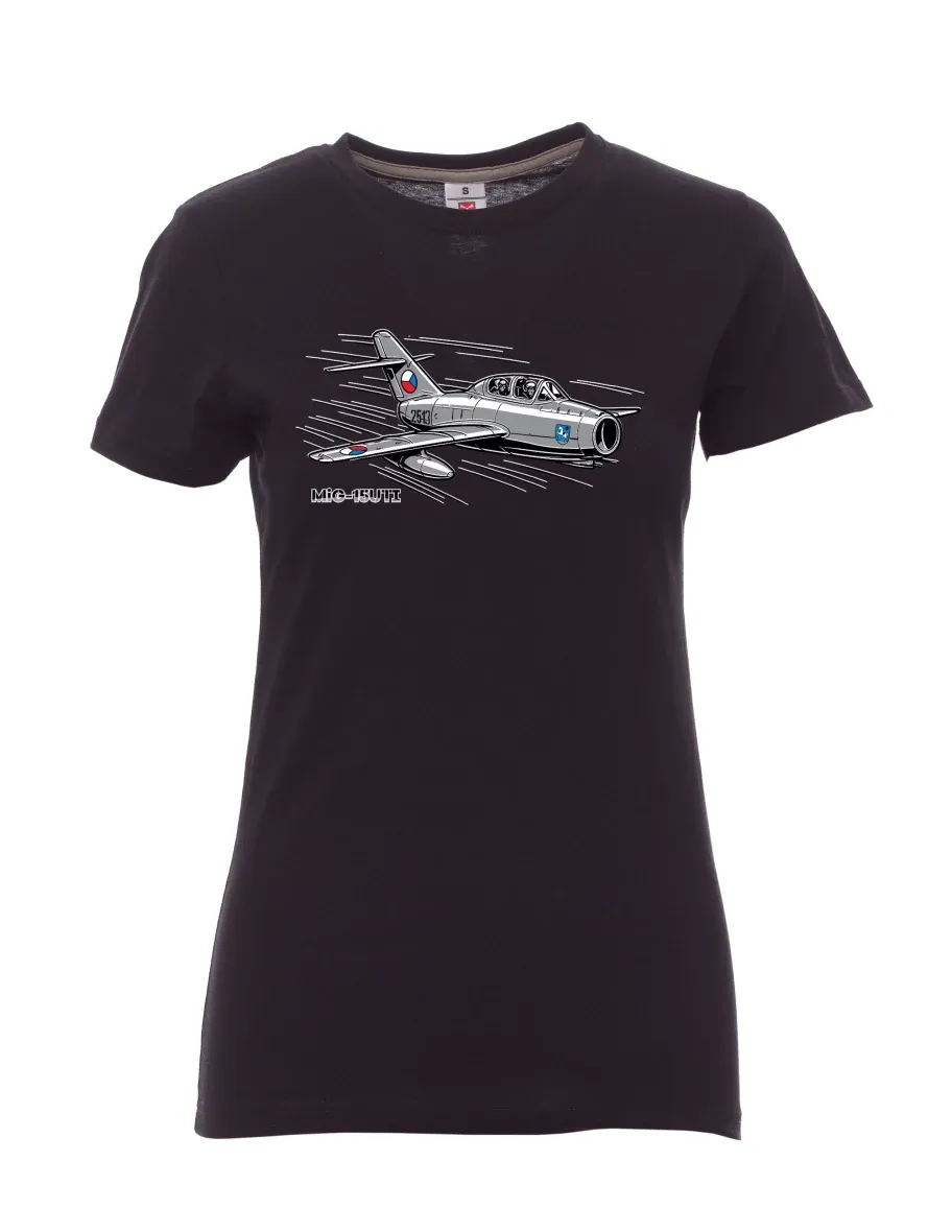 Damski t-shirt czarny Samolot MiG-15UTI