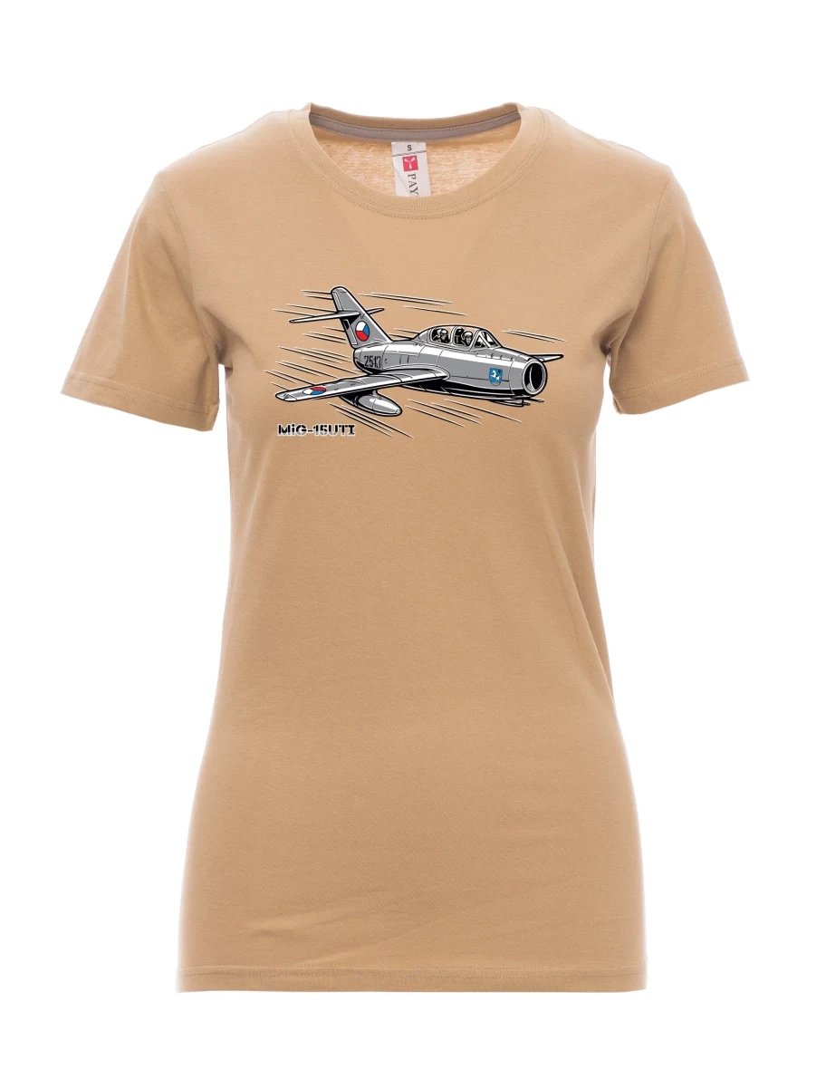Damski t-shirt brązowy Samolot MiG-15UTI