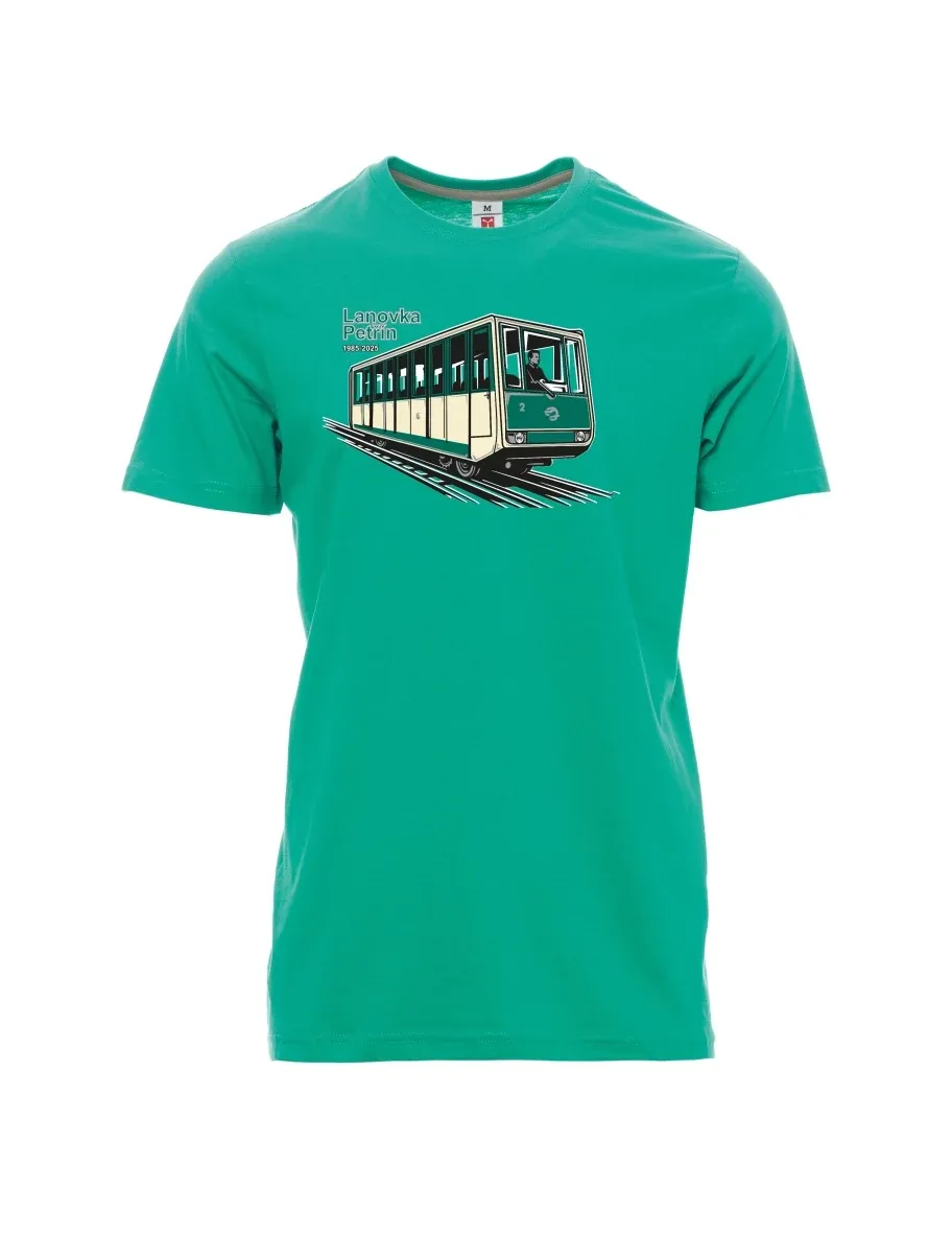 Męski t-shirt szmaragdy Kolejka linowa Petřín