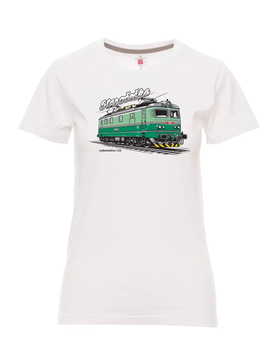 Damski t-shirt biały Lokomotywa 122 „Staročeška“