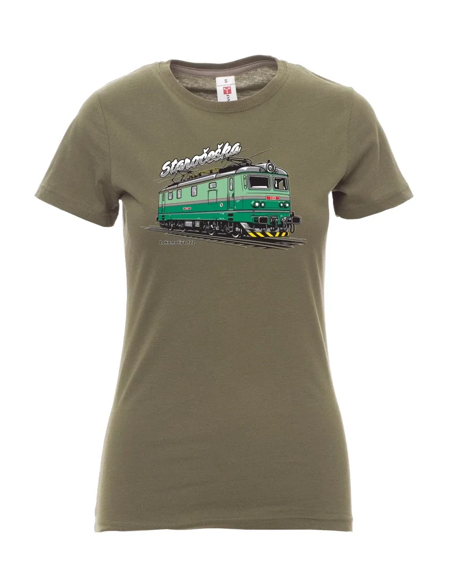 Damski t-shirt khaki Lokomotywa 122 „Staročeška“