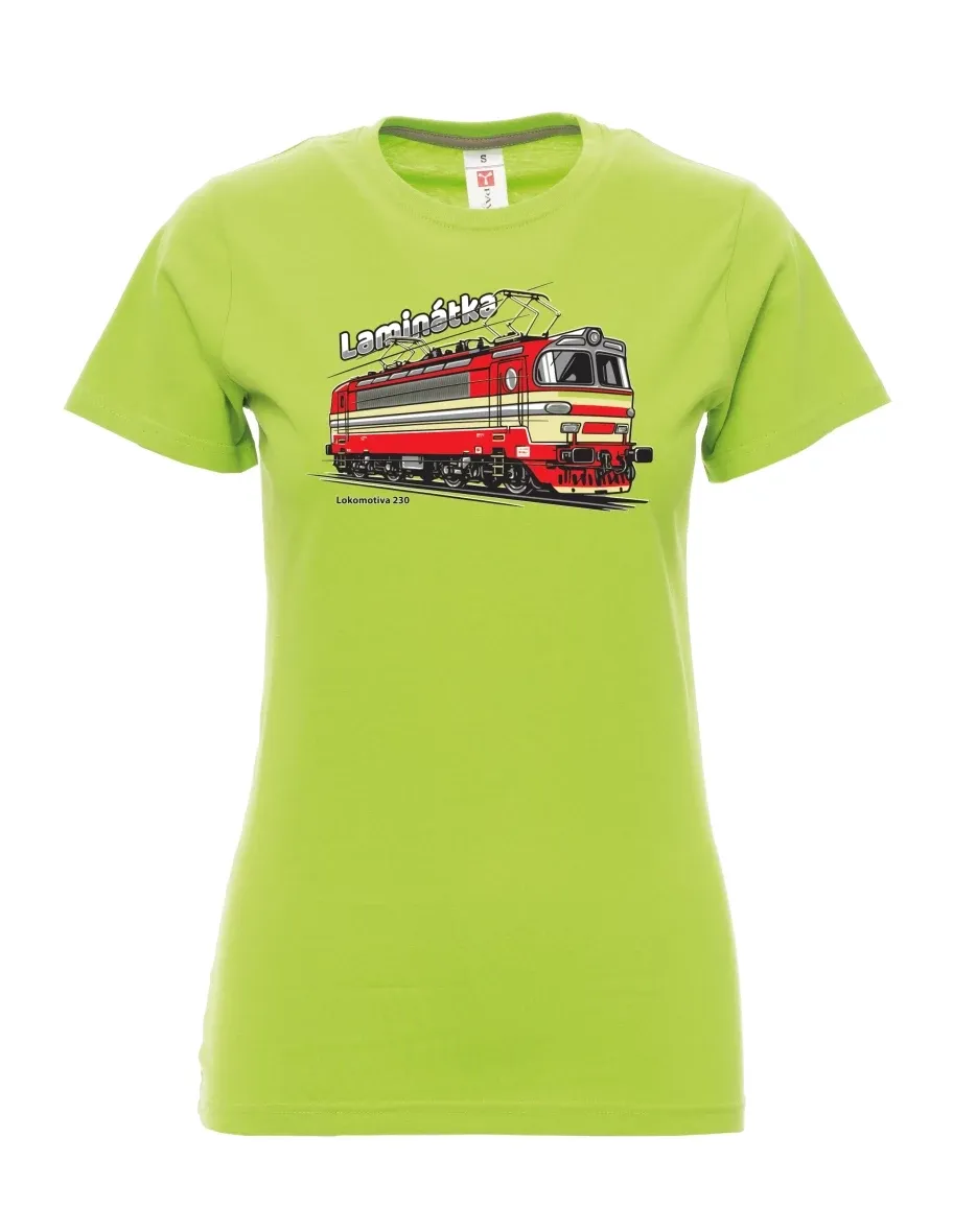 Damski t-shirt limetkowy Lokomotywa 230 „Laminátka“