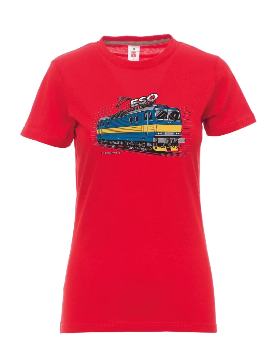 Damski t-shirt czerwony Lokomotywa 363 „ESO“