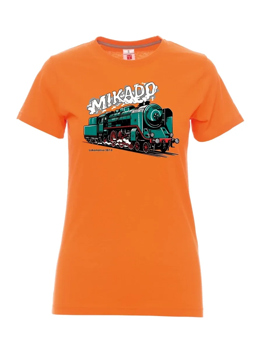 Damski t-shirt pomarańczowy Lokomotywa 387.0 „MIKADO“