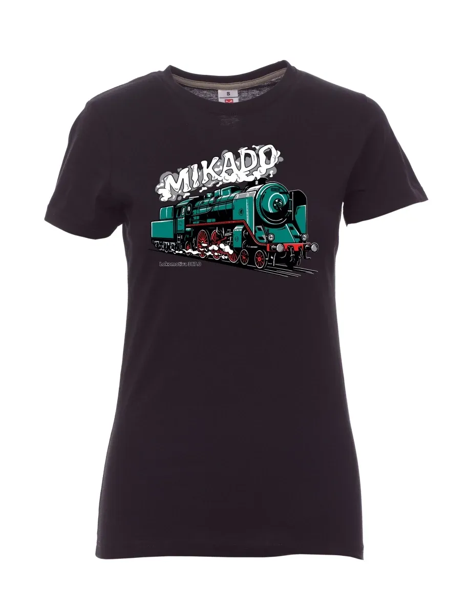 Damski t-shirt czarny Lokomotywa 387.0 „MIKADO“