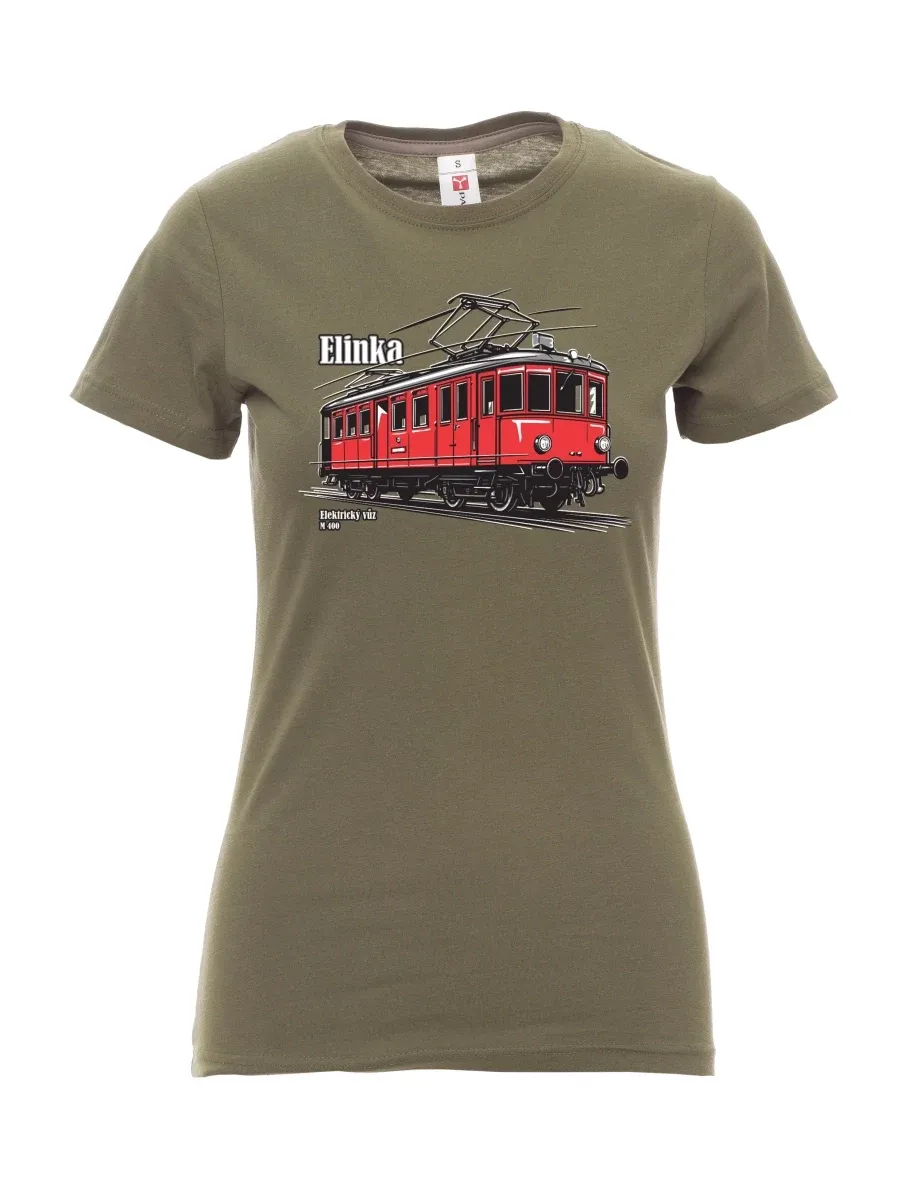 Damski t-shirt khaki Wagon elektryczny M 400 „Elinka“