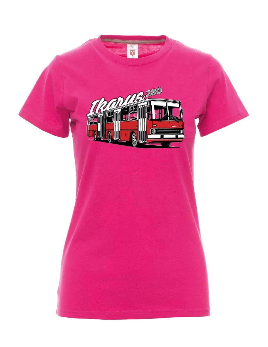 Damski t-shirt różowy Autobus Ikarus 280