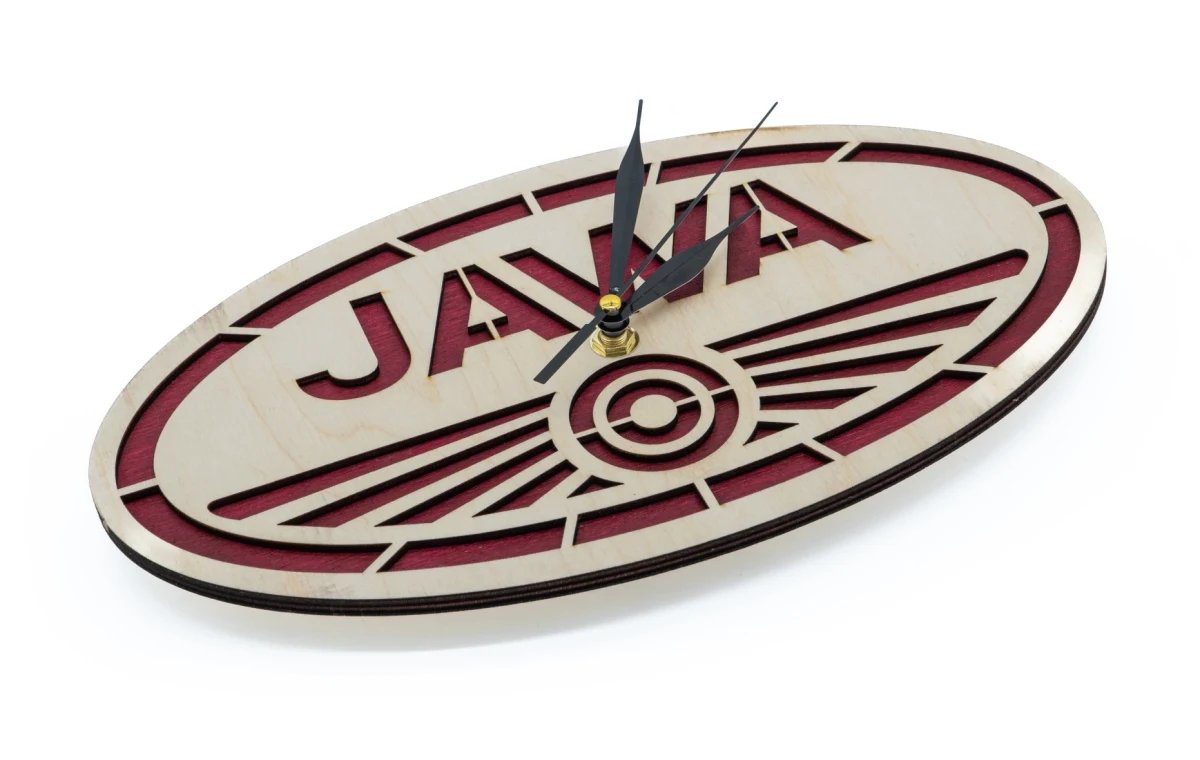 Drewniany zegar Logo Jawa