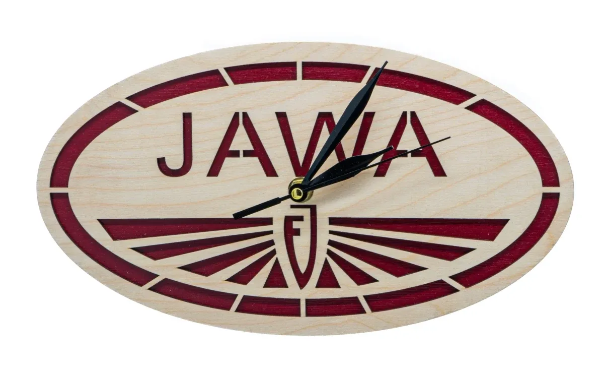 Drewniany zegar Logo Jawa Fj