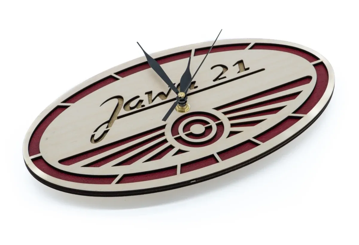 Drewniany zegar Logo Jawa 21