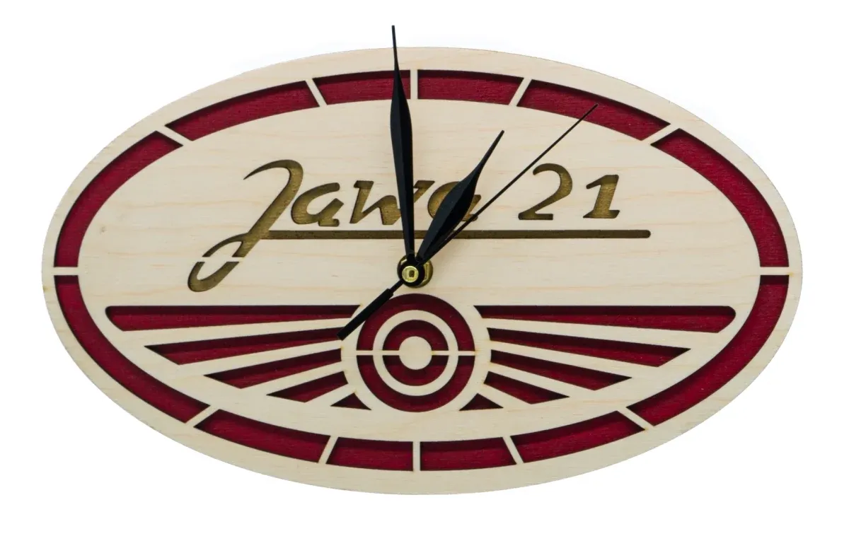 Drewniany zegar Logo Jawa 21