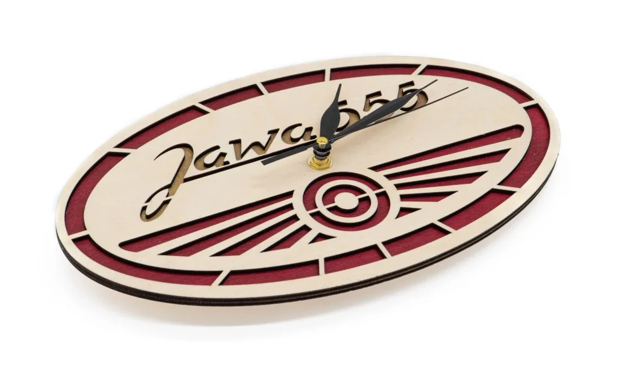 Drewniany zegar Logo Jawa 555