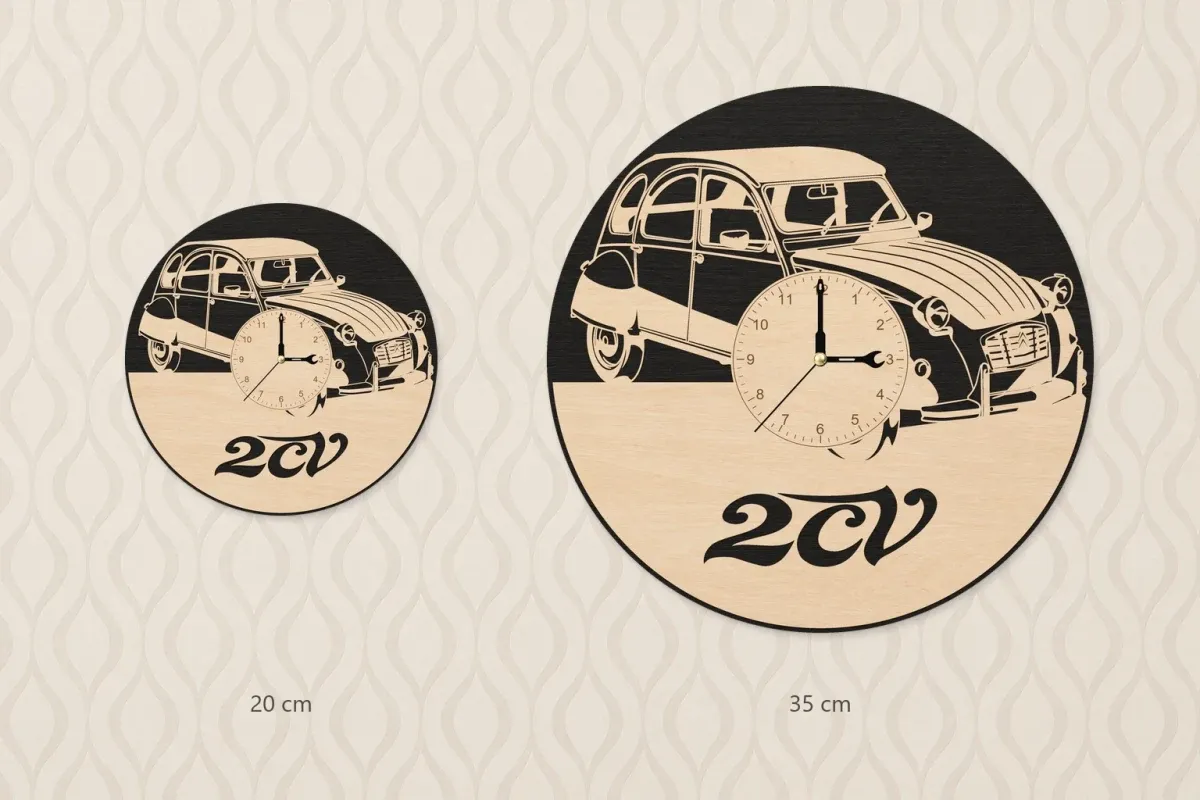 Drewniany zegar ścienny – Kaczka 2CV