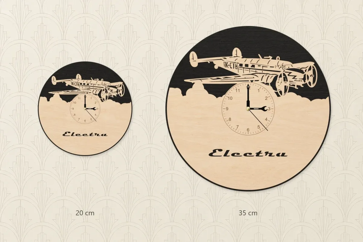 Drewniany zegar ścienny – Samolot L-10 Electra