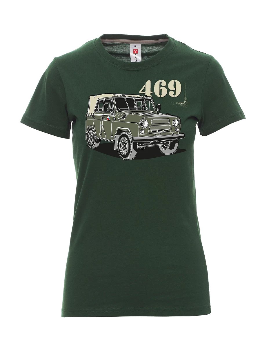 Damski t-shirt ciemnozielony UAZ 469 Czeska flaga