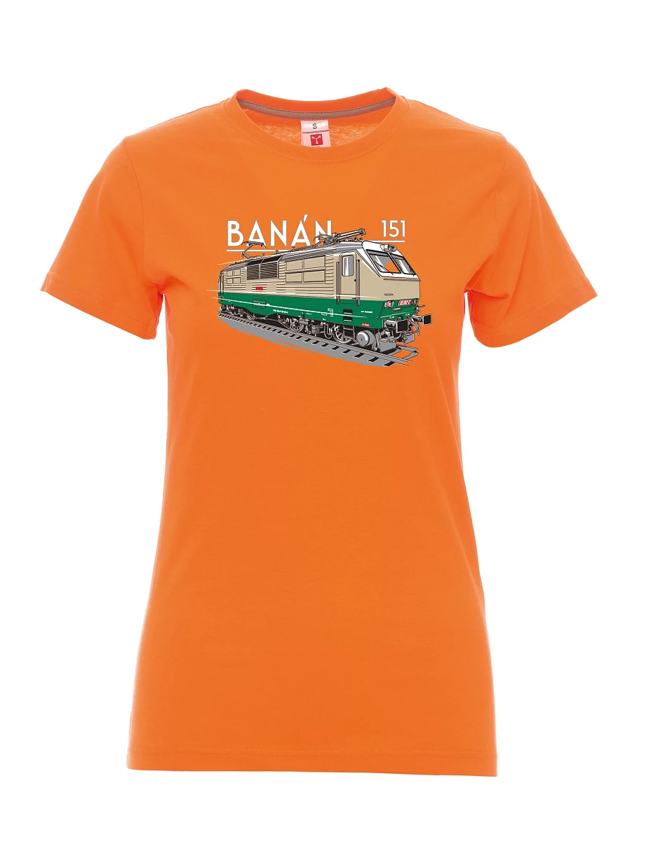 Damski t-shirt pomarańczowy Lokomotywa elektryczna 151 "banan"