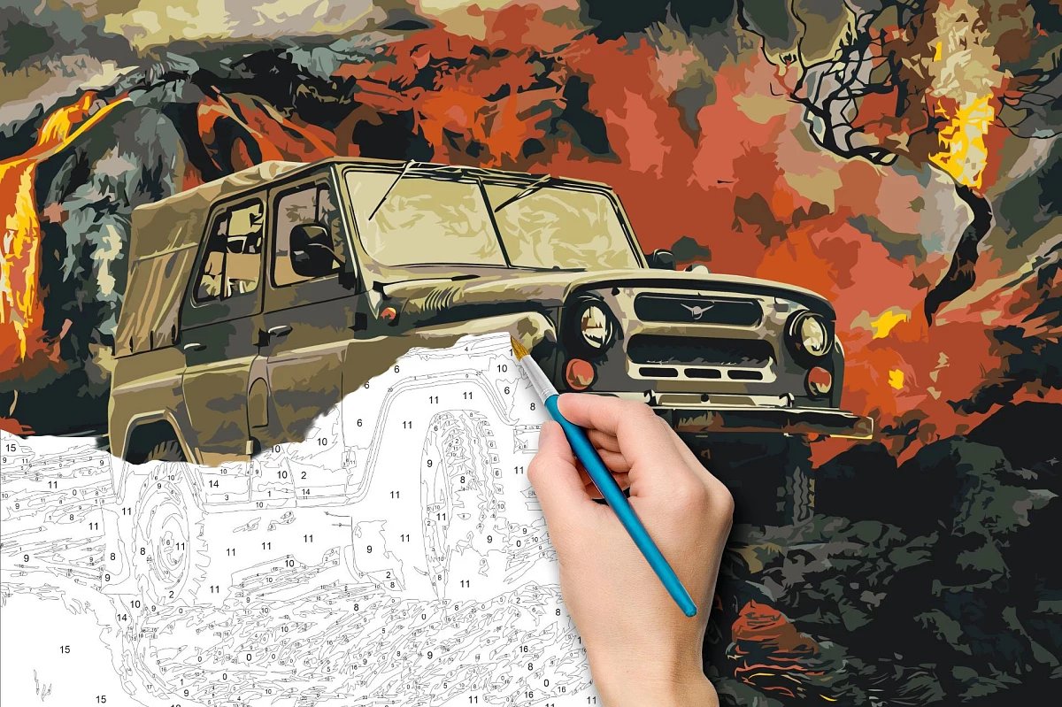 Malowanie po numerach - zdjęcie weterana UAZ 469